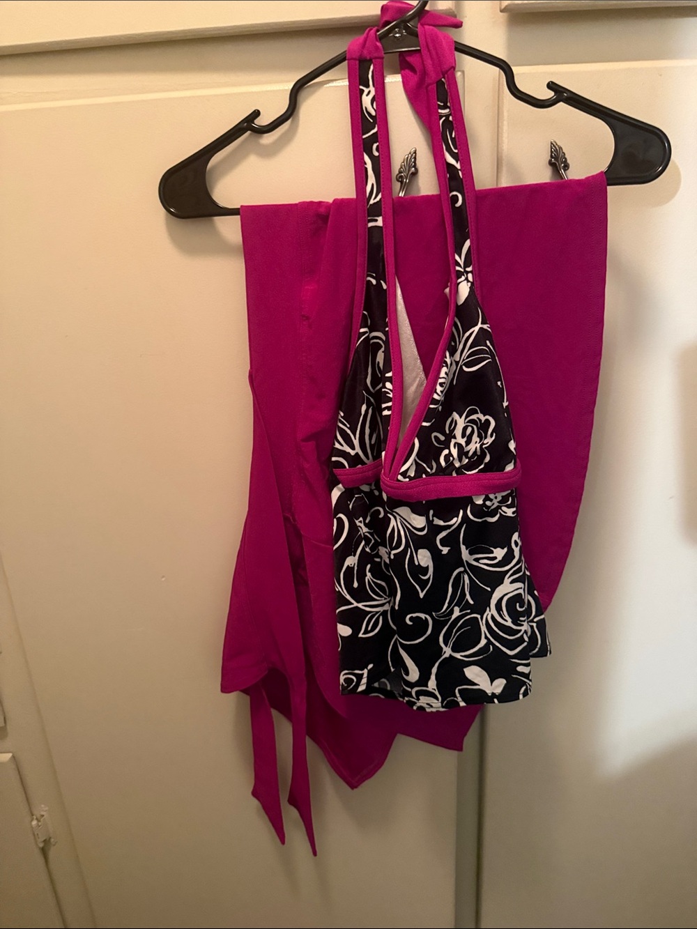 Women’s Body I.D Pink and Black Floral swimsuit Halter with wrap-around cover-up